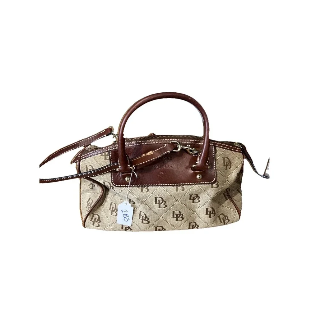 Dooney & Bourke Signature Canvas and Leather Satchel Classic British Tan Y2K